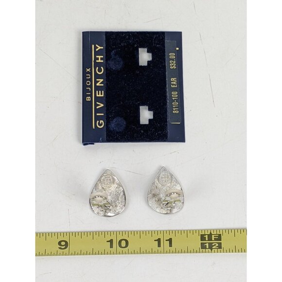 Vintage Givenchy Bijoux Silvertone Leaf Clip On Earrings - Picture 12 of 13